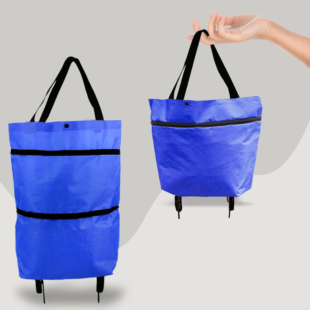 2 in 1 Foldable Shopping Cart with Wheels, Premium Oxford Fabric Multifunction  Shopping Bag Organizer, High Capacity