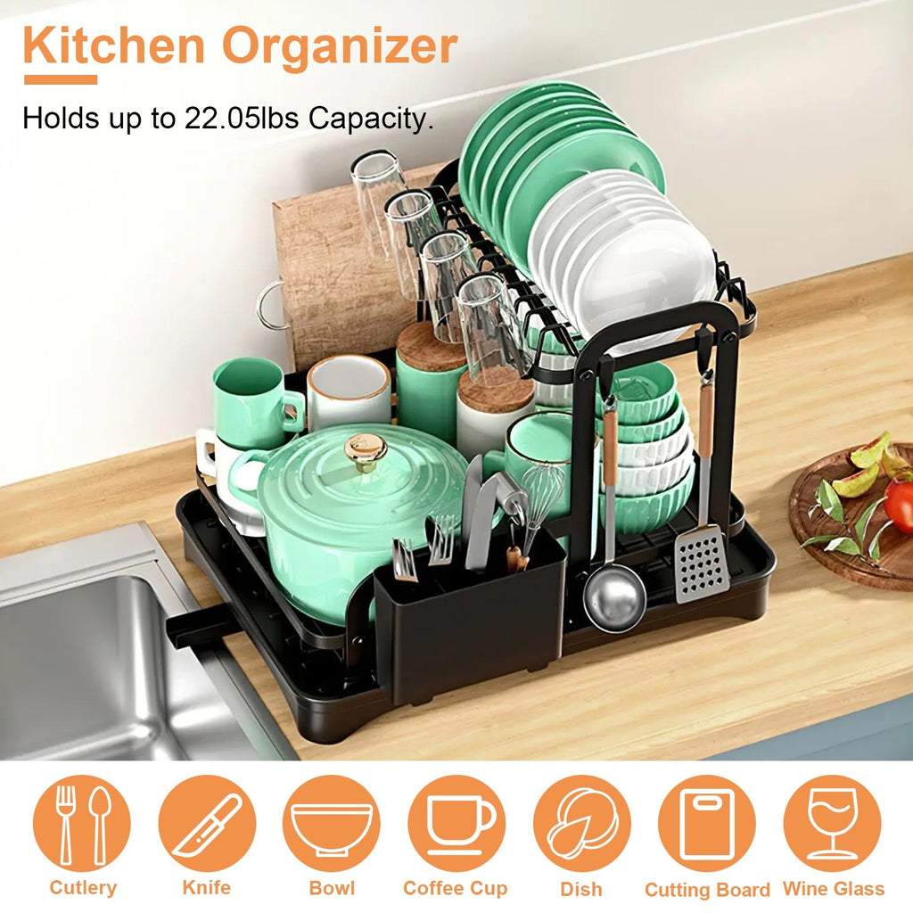 1Pc  2-Tier Dish Drying Rack For Kitchen Counter Space Saving Rustproof Dish Rack With Drainboard Detachable Kitchen Drainer Organizer Set With Utensil Holder Bowl Rack Dish Rack Chopping Board Rack