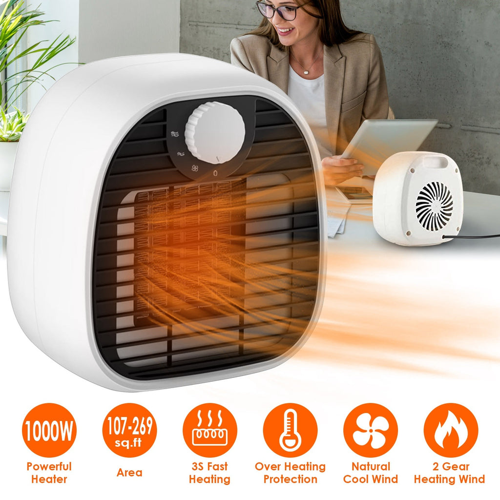 1Pc Portable Electric Heater Cooler 3 Gear PTC Ceramic Space Heater Overheating Tip Over Protection 3S Heating Space For 269 Sqft Home Office Use