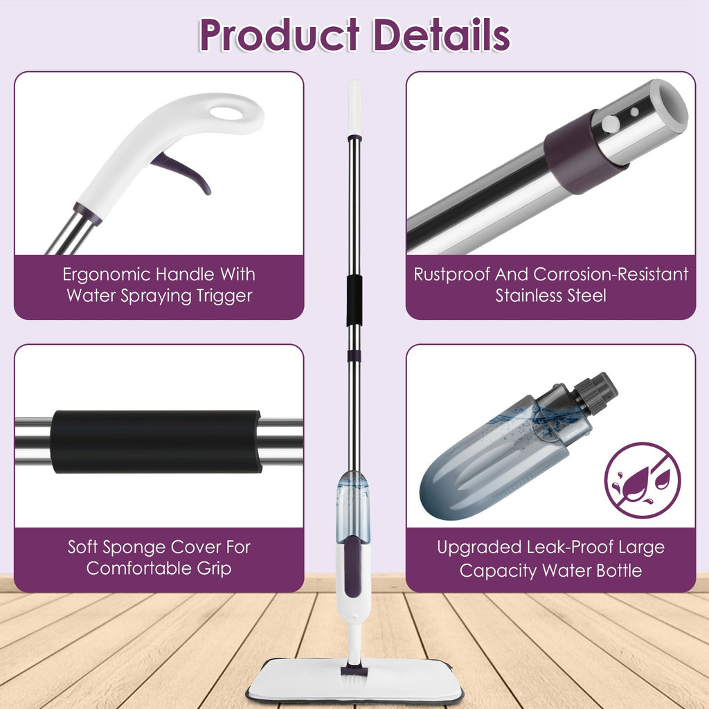 1Set Spray Mop With 3 Machine Washable Microfiber Pads 12OZ Refillable Water Bottle Wet Dry Use Microfiber Mop For Hardwood Ceramic Tiles Laminate Floor Cleaning Commercial Home Use