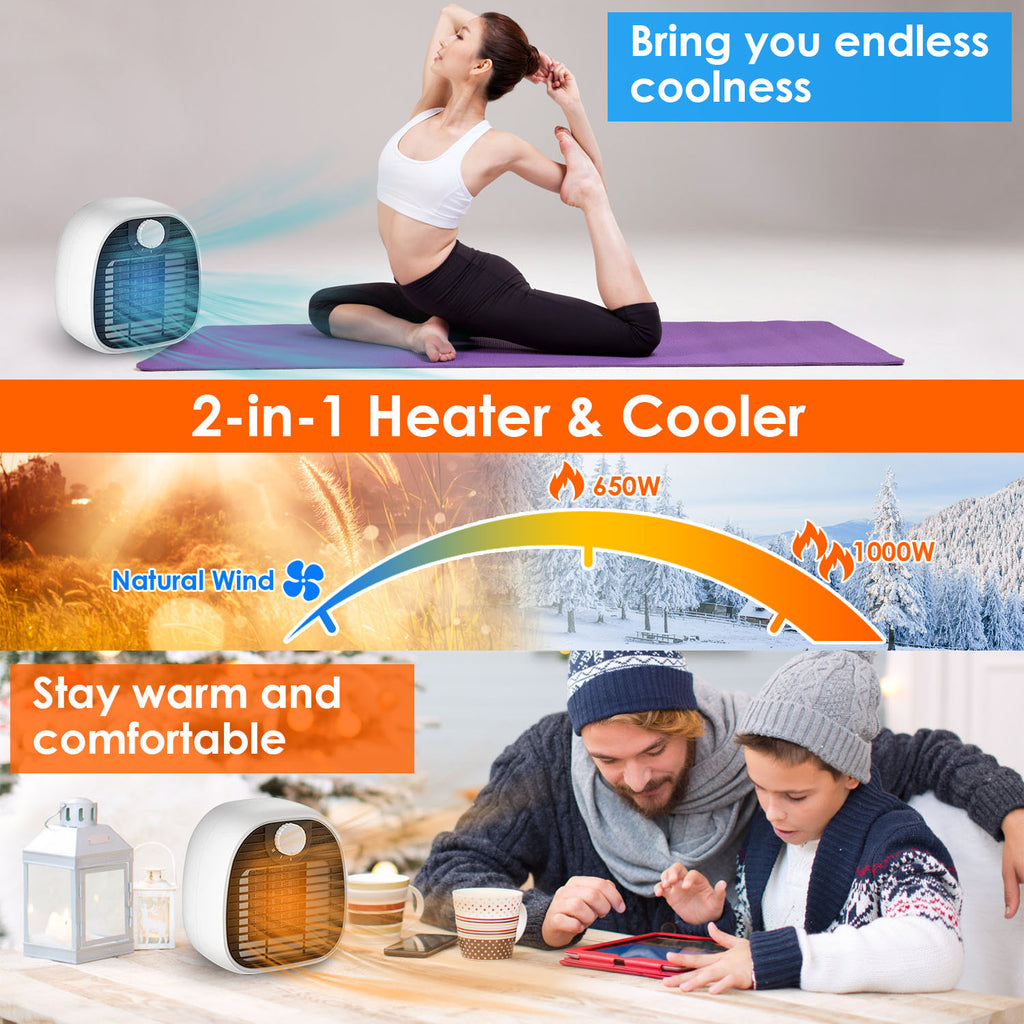 1Pc Portable Electric Heater Cooler 3 Gear PTC Ceramic Space Heater Overheating Tip Over Protection 3S Heating Space For 269 Sqft Home Office Use